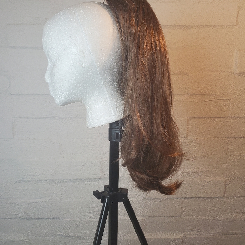 Clip in, synthetic, auburn, ponytail, thick, beautiful hair, and silky